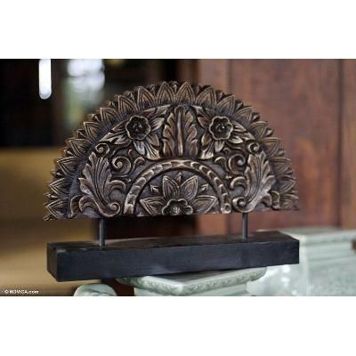 'Sunflower Fan' - Original Wood Sculpture Hand Carved in Thailand