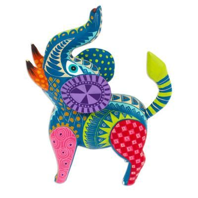 'Hand-Painted Mexican Wood Alebrije Elephant Figurine'