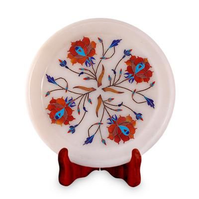 Summer Roses,'Rose Motif Marble Inlay Decorative Plate from India'