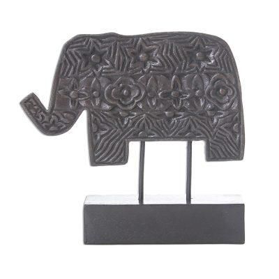 Wood sculpture, 'Thai Elephant Pride'