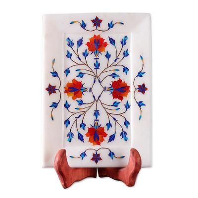 Golden Roses,'Golden Rose Motif Marble Inlay Decorative Plate from India'