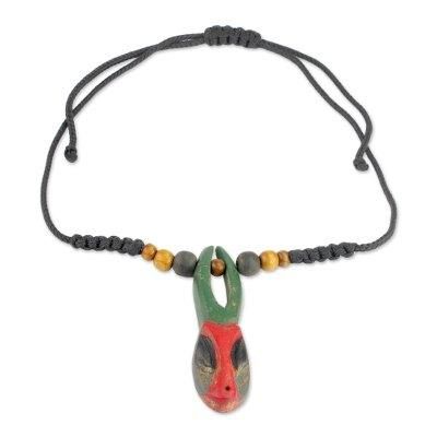 Onua Do Horn,'African Mask Hand Carved Sese Wood Necklace'