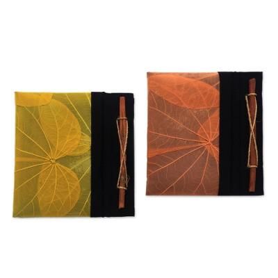 'Orange and Yellow Kupu-Kupu Leaf Journals from Bali (Pair)'