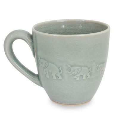 Celadon ceramic mug, 'Blue Elephant Walk'