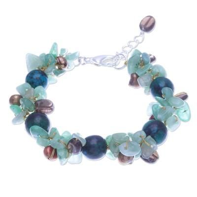 Sea Foam Charm,'Smoky Quartz and Cultured Pearl Beaded Bracelet'
