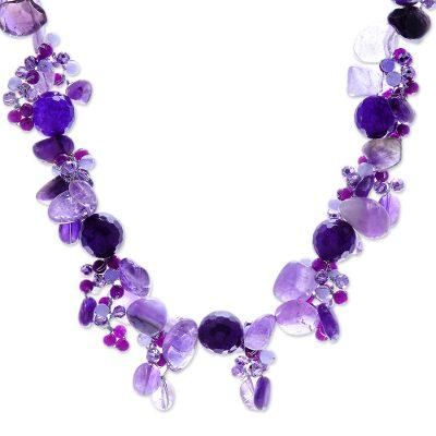 Violet Daydream,'Handmade Amethyst and Quartz Beaded Necklace'