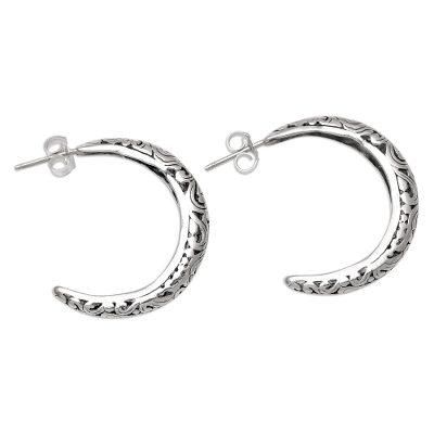 Regal Glance,'Artisan Crafted Sterling Silver Half-Hoop Earrings'
