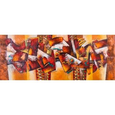 Tallán Mythology,'Unique Abstract Oil Painting in Brown and Gold from Peru'