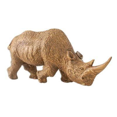 Respectful Rhino,'Raintree Wood Rhinoceros Sculpture from Thailand'