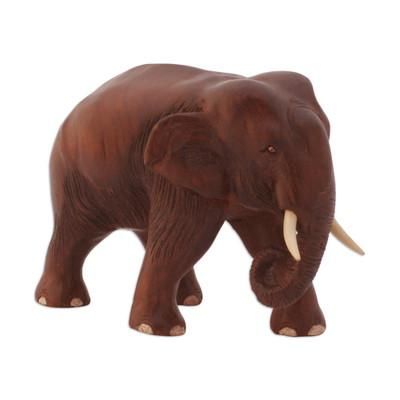 Teak sculpture, 'Elephant Trek' - Hand Carved Teakwood Sculpture