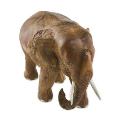 'Teak Wood Sculpture of a Left-Facing Elephant from Thailand'