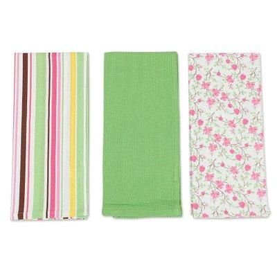 Sweet Happiness,'Set of Three Colorful Cotton Dish Towels with Printed Motifs'