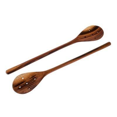 'Peten Delight' (pair) - Handcarved Wood Slotted Spoons
