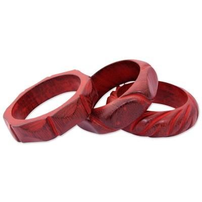 'Indian Romance' (set of 3) - Hand Carved Mango Wood Bangle Bracelets India
