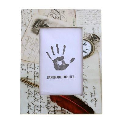 '4x6 Rectangular Script-Themed Wood Photo Frame from India'