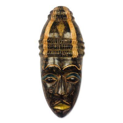Hat Wearer,'Black and Beige African Wood Mask from Ghana'