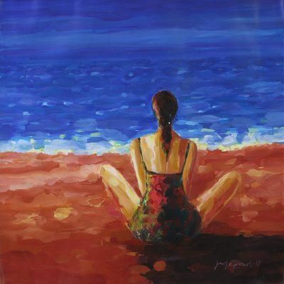 A Sea of Reverie,'Expressionist Painting of a Woman at the Beach from India'
