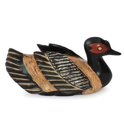 Wood sculpture, 'Black African Duck'