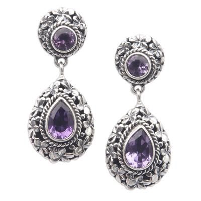 '1-Carat Faceted Amethyst Dangle Earrings with Floral Details'