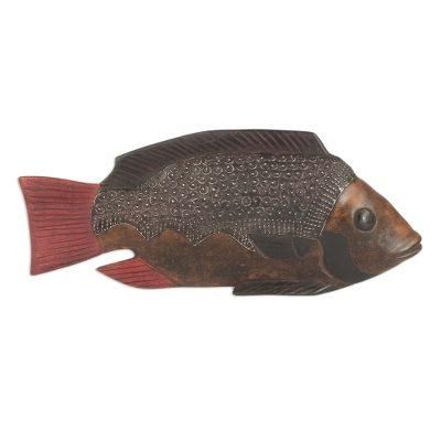 Wood sculpture, 'Akpa Fish' - Unique Wood Sculpture from Africa