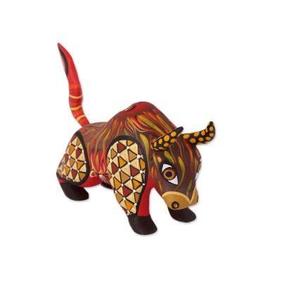 Sun Force,'Orange Alebrije Bull with Multicolor Hand Painted Motifs'
