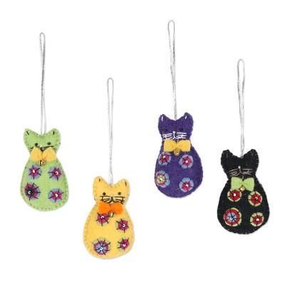 Crafty Cats,'Set of 4 Colorful Cat Wool Felt Holiday Ornaments'