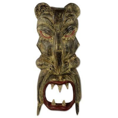 Teeth of the Tiger,'Hand Carved Wood African Tiger Mask from Ghana'