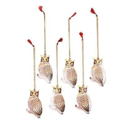 Owl Be Home for Christmas,'Unique Owl Ornaments from India (Set of 6)'