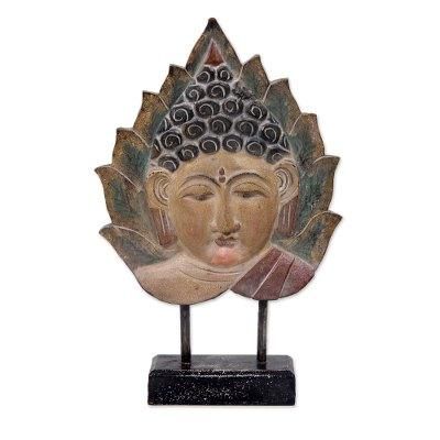 Wood sculpture, 'Buddha Leaf'
