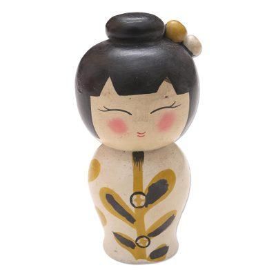 Shy Lady in White,'Small Albesia Wood Statuette in White'