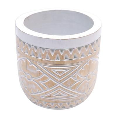 Island Glory,'Traditional Hand-Carved Albesia Wood Decorative Vase'