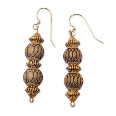 Palatial Ghana,'Recycled Plastic Beaded Dangle Earrings in a Warm Palette'