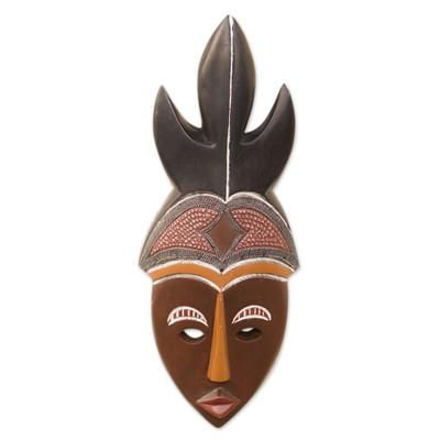 Mawulorm II,'Handcrafted African Sese Wood Mask In Brown and Black'