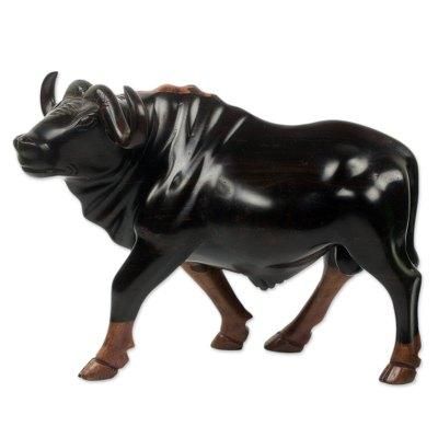 Buffalo,'Unique Cape Buffalo Sculpture Carved from Ebony Wood'