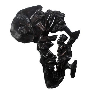 'Hand-Carved Sese Wood Africa Family Tree Wall Sculpture'