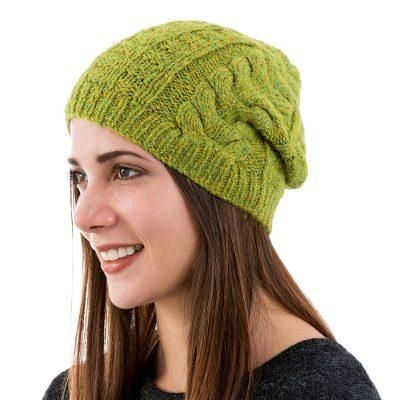 Warm Olive Braids,'Hand Knit Braided Alpaca Blend Hat in Warm Olive'