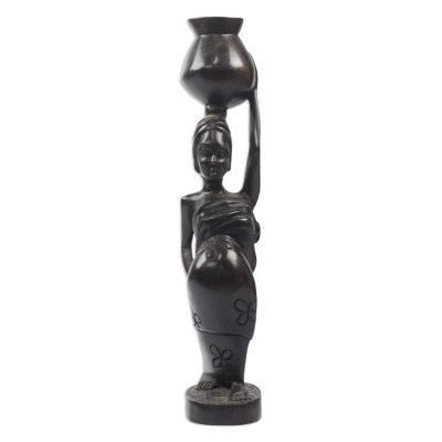 Motherly Carrier,'Handcrafted Ebony Wood Pregnant Woman Sculpture from Ghana'