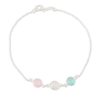 Underwater Trio,'Chalcedony and Rose Quartz Anklet'