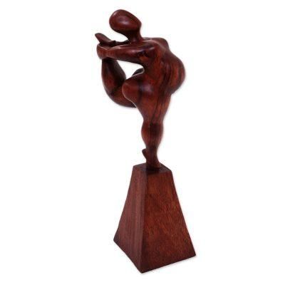 Leg Stretch,'Hand-Carved Suar Wood Female Form Sculpture from Bali'