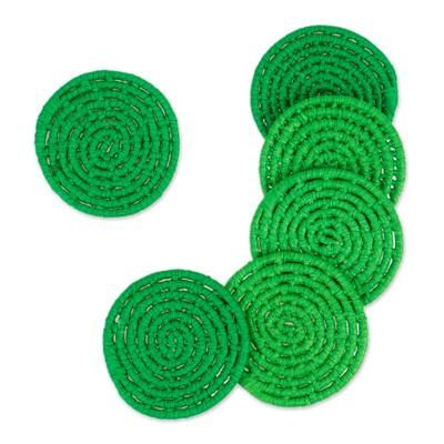 Party Jungle,'6 Artisan Crafted Round Green Coasters Set from Mexico'