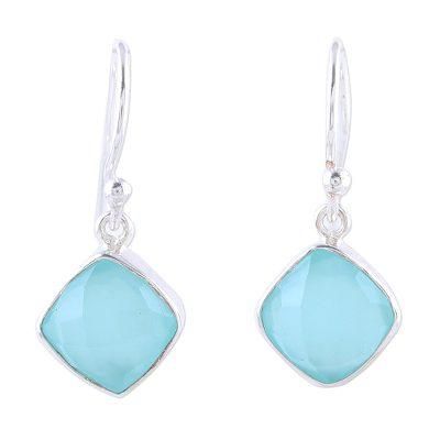 Faceted Aqua Chalcedony Dangle Earrings 'Sea Glass'