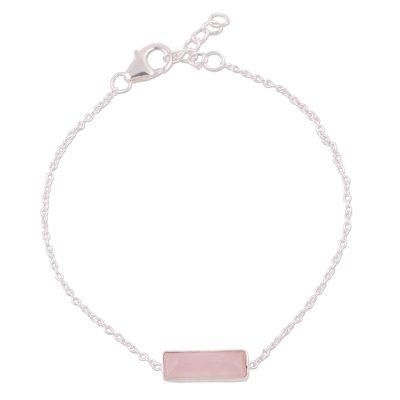 Elegant Prism,'Rose Quartz and 925 Silver Pendant Bracelet from India'