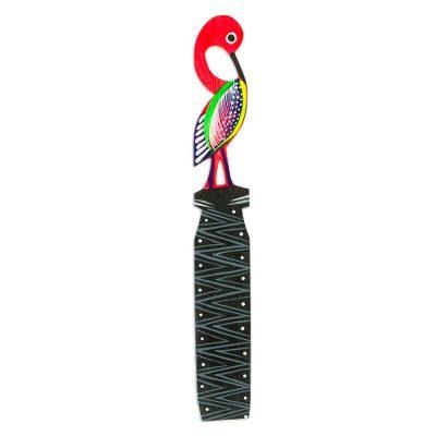 'Hand-Painted Pink Flamingo Copal Wood Bookmark from Oaxaca'