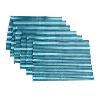 Tecpan Tradition,'Blue Striped Placemats (Set of 6)'