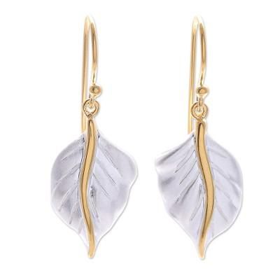 Natural Law,'Gold-Accented Dangle Earrings with Leaf Motif'