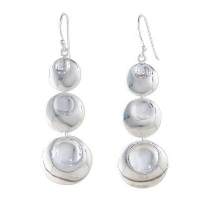 Rain Bubbles,'Sterling Silver Three Circle Dangle Earrings from Thailand'