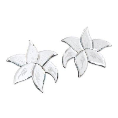 Leafy Reflection,'Leaf Motif Glass Decorative Wall Mirrors from Java (Pair)'