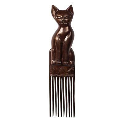 Brown Cat,'Mahogany Wood Cat-Motif Wall Art'