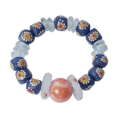 Esther,'Handcrafted Recycled Glass Beaded Sunflower Bracelet'