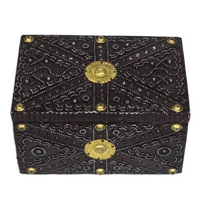 Secret Patterns,'Aluminum Brass and Wood Decorative Box from Ghana'